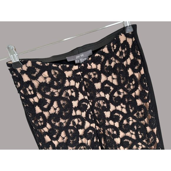Per Se Womens Black Lace Overlay Pants Goth Nude Lining US 2 / UK 4 - Picture 3 of 9
